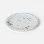A Little Silly Goose Blue Floral Bow Baby Shower ペーパープレート (アングル)