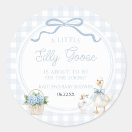 A Little Silly Goose Blue Floral Bow Baby Shower ラウンドシール