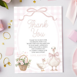 A Little Silly Goose Pink Bow Floral Baby Shower サンキューカード