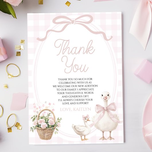 A Little Silly Goose Pink Bow Floral Baby Shower サンキューカード