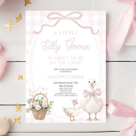 A Little Silly Goose Pink Bow Floral Baby Shower 招待状