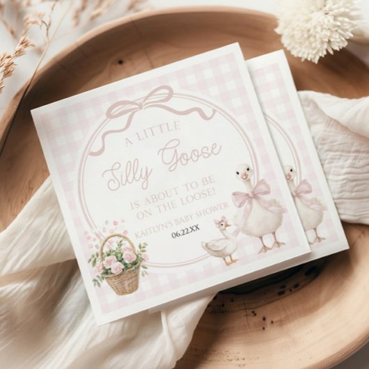 A Little Silly Goose Pink Floral Bow Baby Shower スタンダードカクテルナプキン