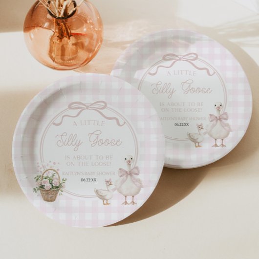 A Little Silly Goose Pink Floral Bow Baby Shower ペーパープレート