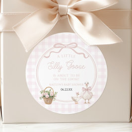 A Little Silly Goose Pink Floral Bow Baby Shower ラウンドシール