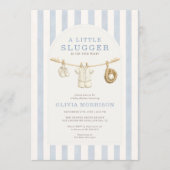 A Little Slugger Clothesline Baby Shower 招待状 (正面)
