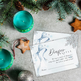 A little Snowflake Blue Bow Glitter Baby Shower エンクロージャーカード