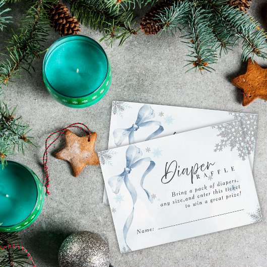 A little Snowflake Blue Bow Glitter Baby Shower エンクロージャーカード