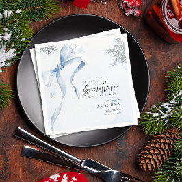 A little Snowflake Blue Bow Glitter Baby Shower  スタンダードカクテルナプキン