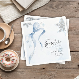 A little Snowflake Blue Bow Glitter Baby Shower  スタンダードカクテルナプキン