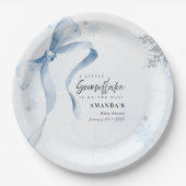 A little Snowflake Blue Bow Glitter Baby Shower  ペーパープレート (正面)