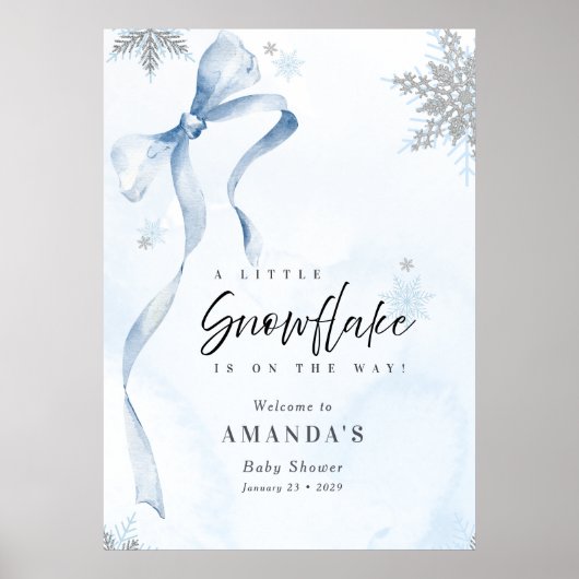 A little Snowflake Blue Bow Glitter Baby Shower ポスター (正面)