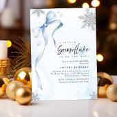 A little Snowflake Blue Bow Glitter Baby Shower 招待状