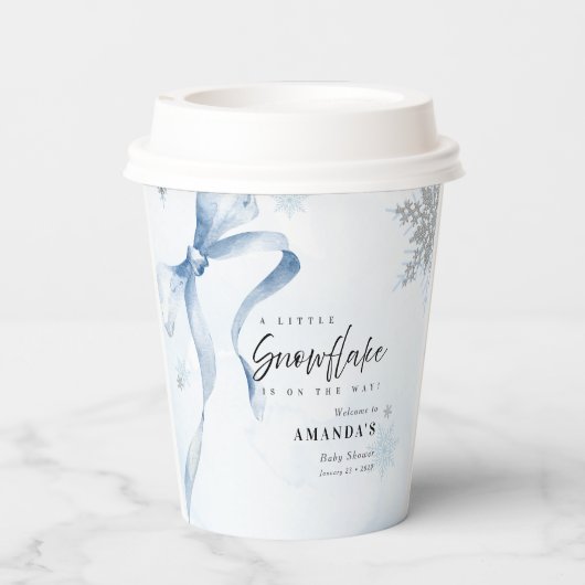 A little Snowflake Blue Bow Glitter Baby Shower  紙コップ (裏面)