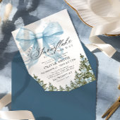 A Little Snowflake Blue Bow Winter Baby Shower 招待状