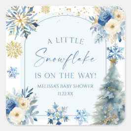 A Little Snowflake Blue Winter Baby Shower  スクエアシール