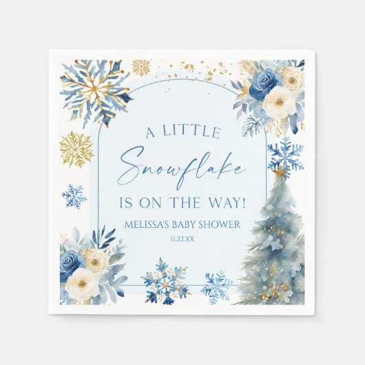 A Little Snowflake Blue Winter Baby Shower スタンダードカクテルナプキン (正面)