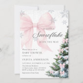 A Little Snowflake is on the Way Bow Baby Shower 招待状 (正面)