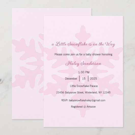 A Little Snowflake is on the Way Invitation, Baby  招待状 (正面/裏面)
