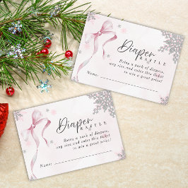 A little Snowflake Pink Bow Glitter Baby Shower エンクロージャーカード