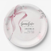 A little Snowflake Pink Bow Glitter Baby Shower  ペーパープレート (正面)
