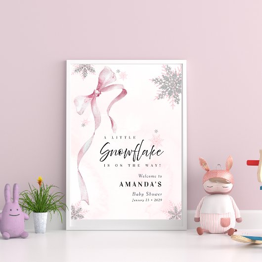 A little Snowflake Pink Bow Glitter Baby Shower ポスター