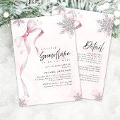A little Snowflake Pink Bow Glitter Baby Shower 招待状