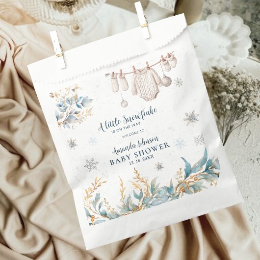 A Little Snowflake Winter Blue Baby Shower フェイバーバッグ