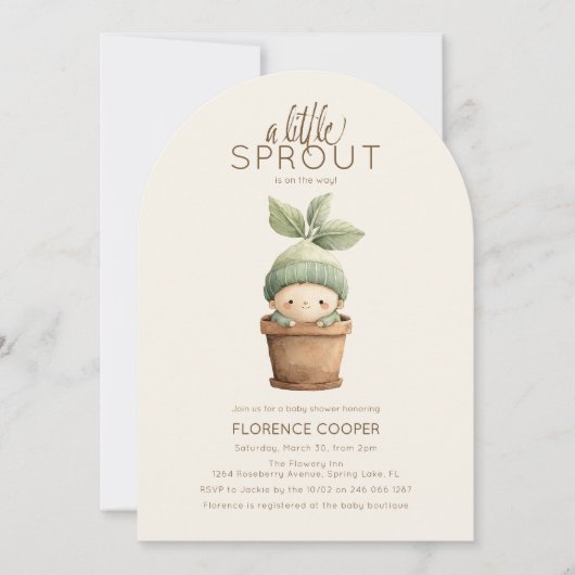A Little Sprout Baby Shower 招待状 (正面)