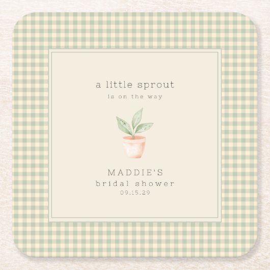 A Little Sprout is on the Way Baby Shower  スクエアペーパーコースター (正面)
