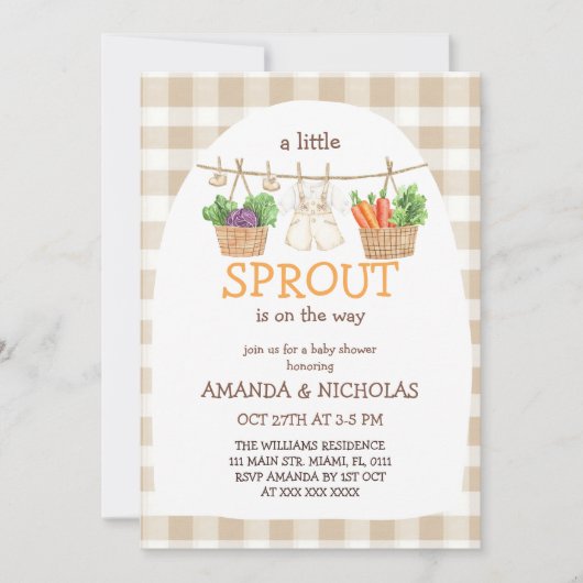 A Little Sprout Is On The Way  Baby Shower 招待状 (正面)
