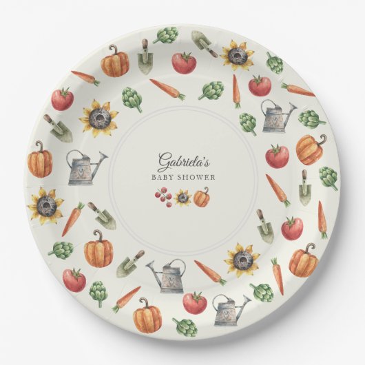 A Little Sprout Is On the Way Baby Shower Round  ペーパープレート (正面)