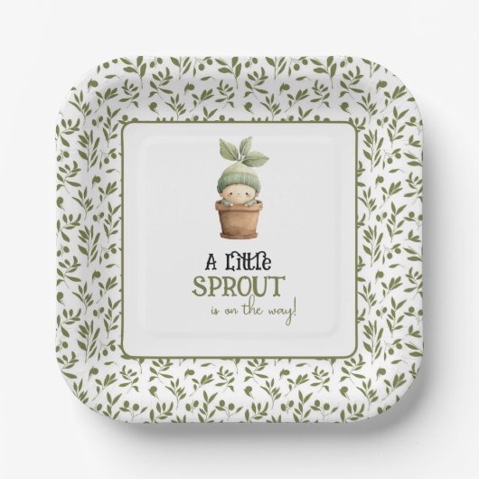 A Little Sprout on the Way Baby Shower Invitation  ペーパープレート (正面)