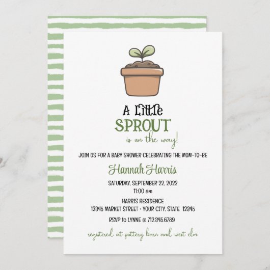 A Little Sprout on the Way Baby Shower Invitation 招待状 (正面/裏面)