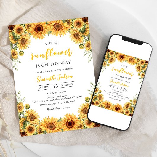 A Little Sunflower Baby Shower Invitation 招待状