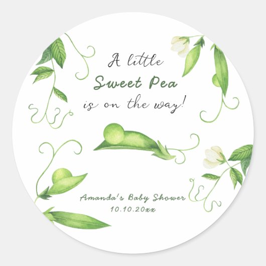 A Little Sweet Pea Is On The Way Baby Shower ラウンドシール (正面)