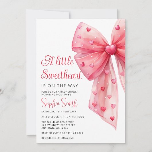 A Little SweetheartはBow Baby Shower 招待状 (正面)