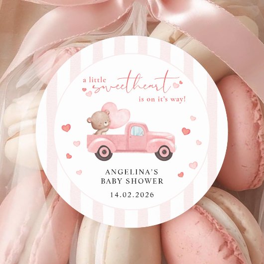 A Little Sweetheart Bear Valentine Baby Shower ラウンドシール