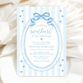 A Little Sweetheart Blue Bow Baby Shower 招待状