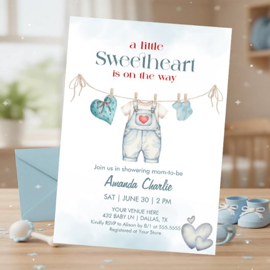 A little sweetheart Blue Boy Baby shower 招待状