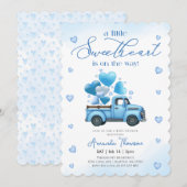 A little Sweetheart blue Truck Baby Shower 招待状 (正面/裏面)