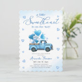 A little Sweetheart blue Truck Baby Shower 招待状 (スタンド正面)
