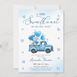 A little Sweetheart blue Truck Baby Shower 招待状