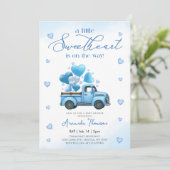 A little Sweetheart blue Truck Baby Shower 招待状 (スタンド正面)