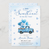 A little Sweetheart blue Truck Baby Shower 招待状 (正面/裏面)