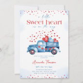 A little Sweetheart blue Truck Boy Baby Shower 招待状 (正面)