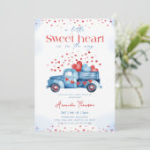 A little Sweetheart blue Truck Boy Baby Shower 招待状 (スタンド正面)