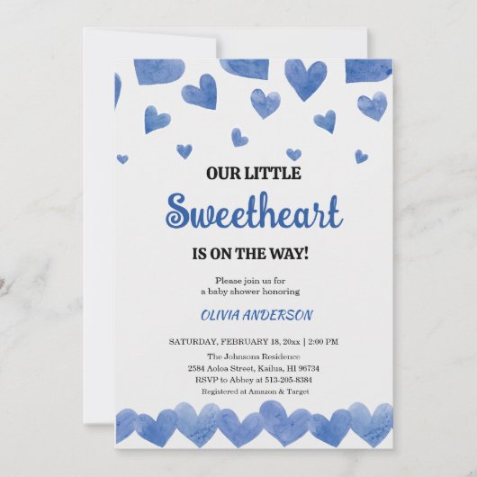 A Little Sweetheart Blue Valentine Baby Shower  招待状 (正面)