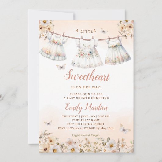 A little sweetheart Boho Cloths Girl Baby Shower 招待状 (正面)