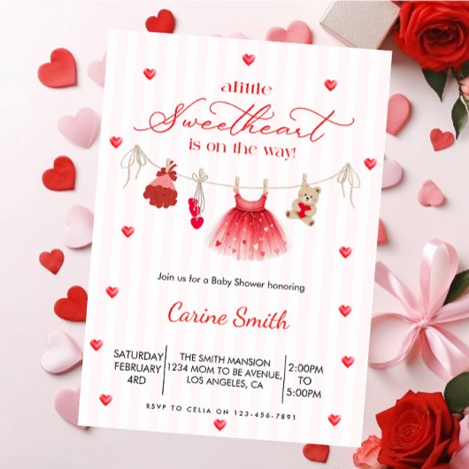 A  Little Sweetheart  Girl Baby Shower  招待状