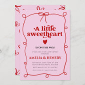 A Little Sweetheart Girl doodle Bow Baby Shower 招待状 (正面/裏面)